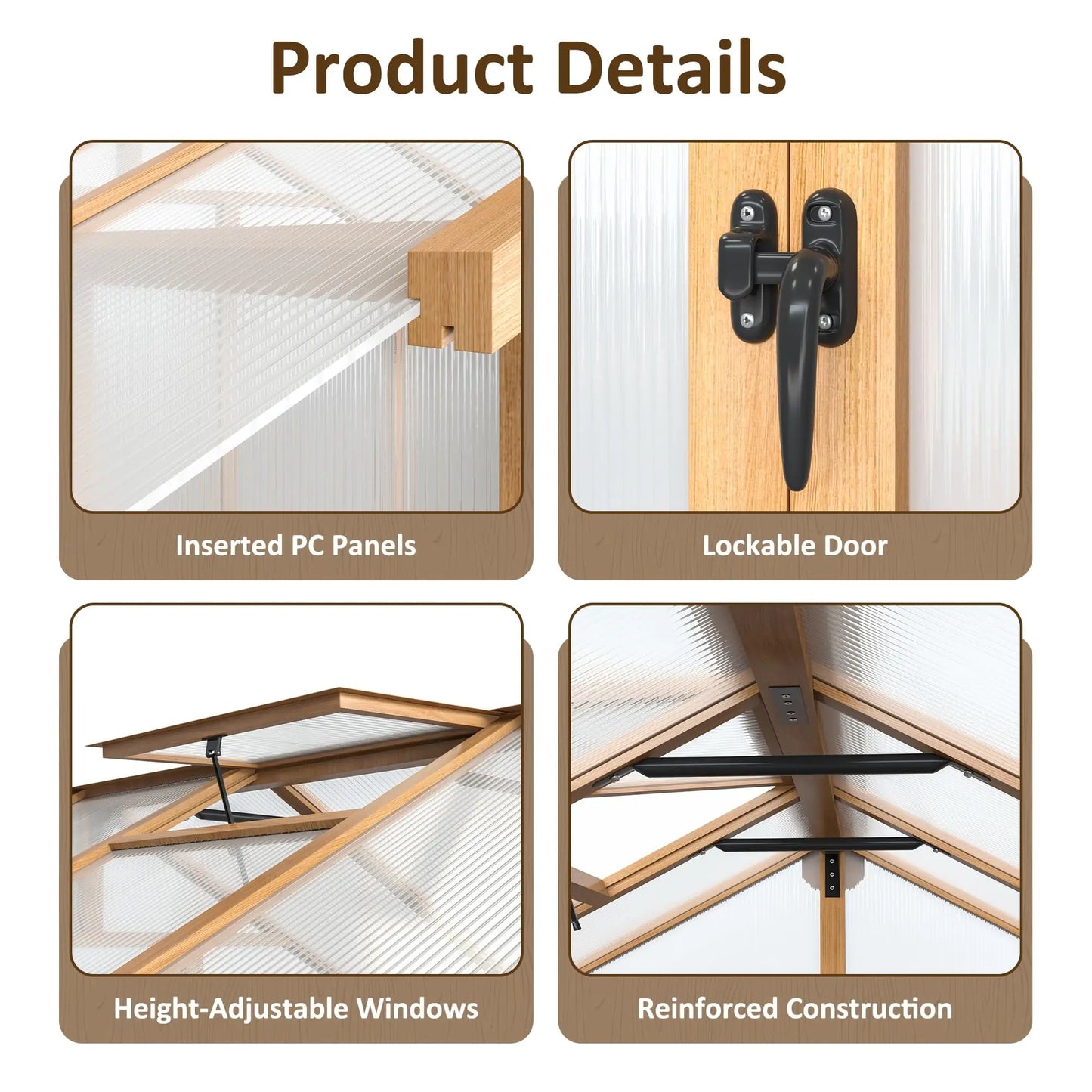 VIWAT Wooden Backyard Greenhouse With UV Protection And Vent Roof