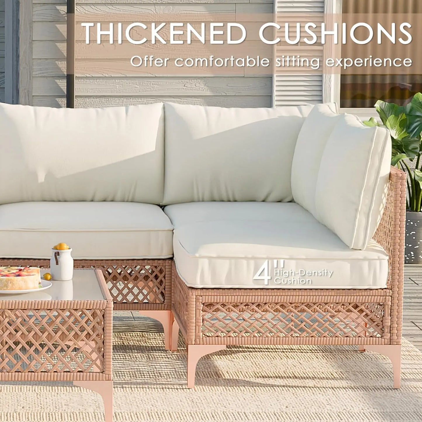 Patio Conversation Sets, 7 Piece Outdoor Furniture Set with Thick Cushions, Wicker Sectional Sofa Set with Coffee, Customized