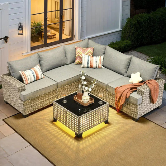 Outdoor 6-Piece Wicker Sectional Patio Furniture Set