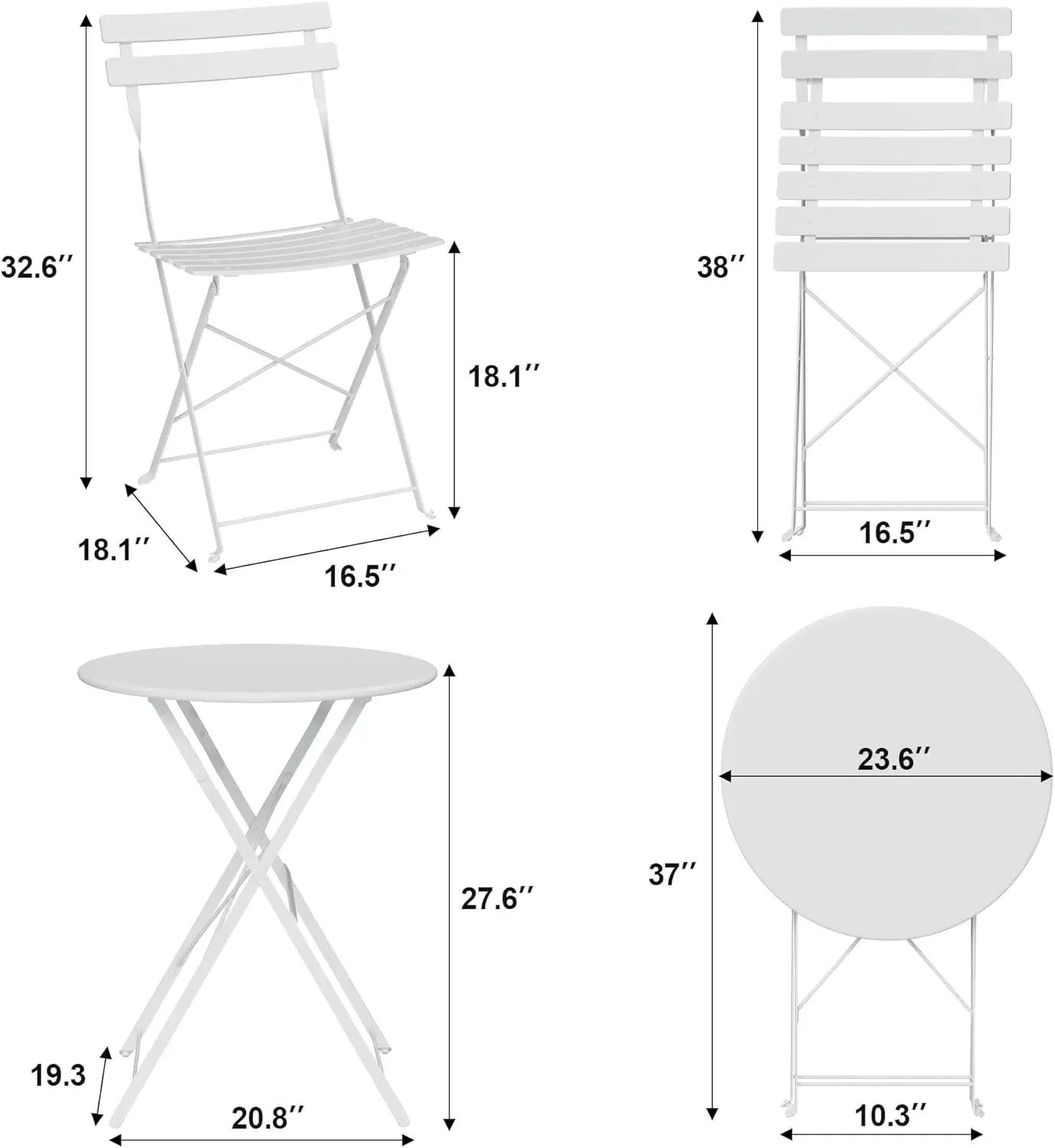 3Pcs Patio Bistro Set, Metal Frame Space-Saving Folding Bistro Table and Chairs Outdoor Furniture Set for Yard Garden Balcony