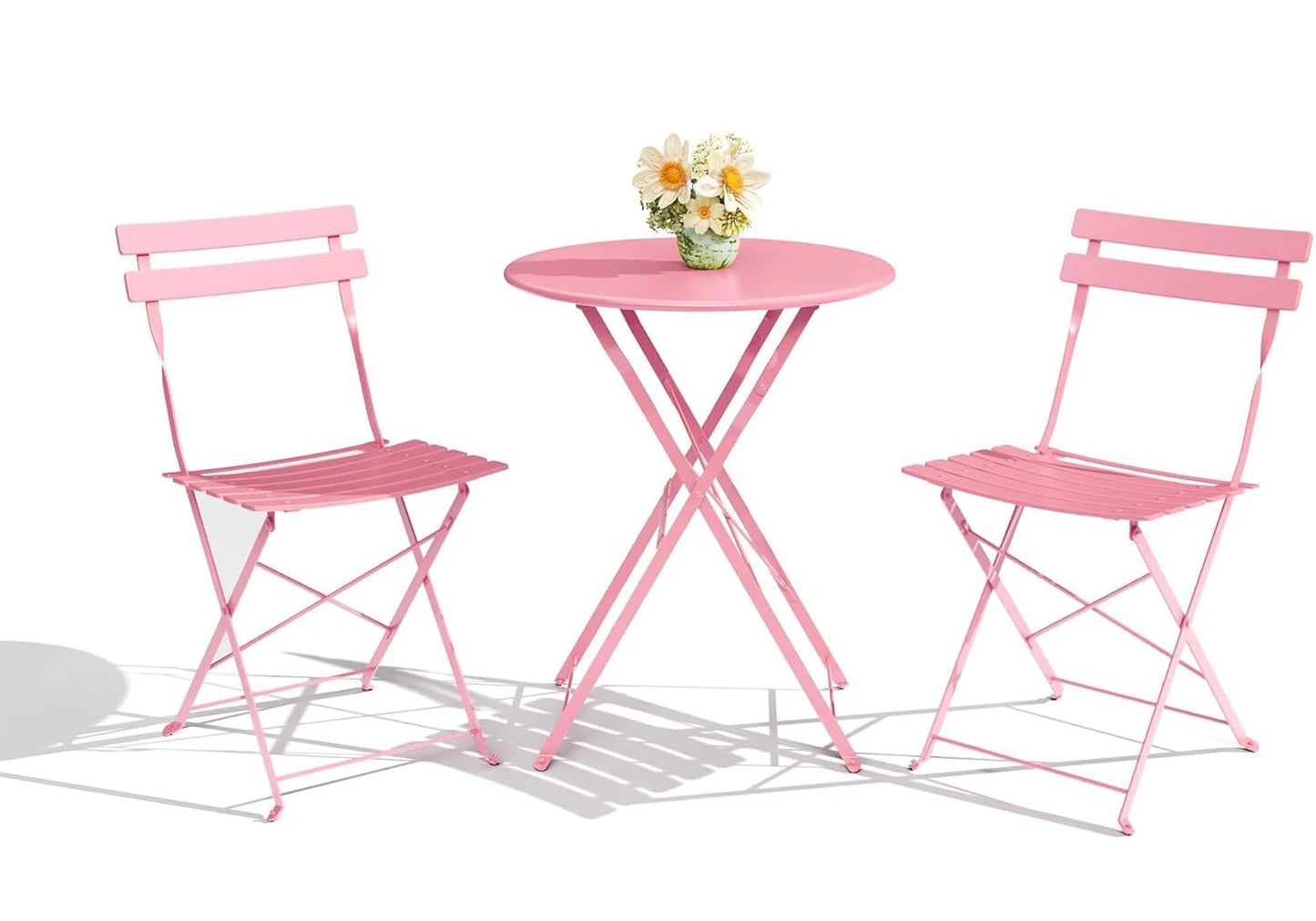 3Pcs Patio Bistro Set, Metal Frame Space-Saving Folding Bistro Table and Chairs Outdoor Furniture Set for Yard Garden Balcony