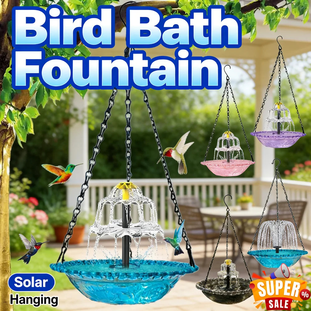 Solar Cascade Hanging Bird Bath Fountain For Garden Patio