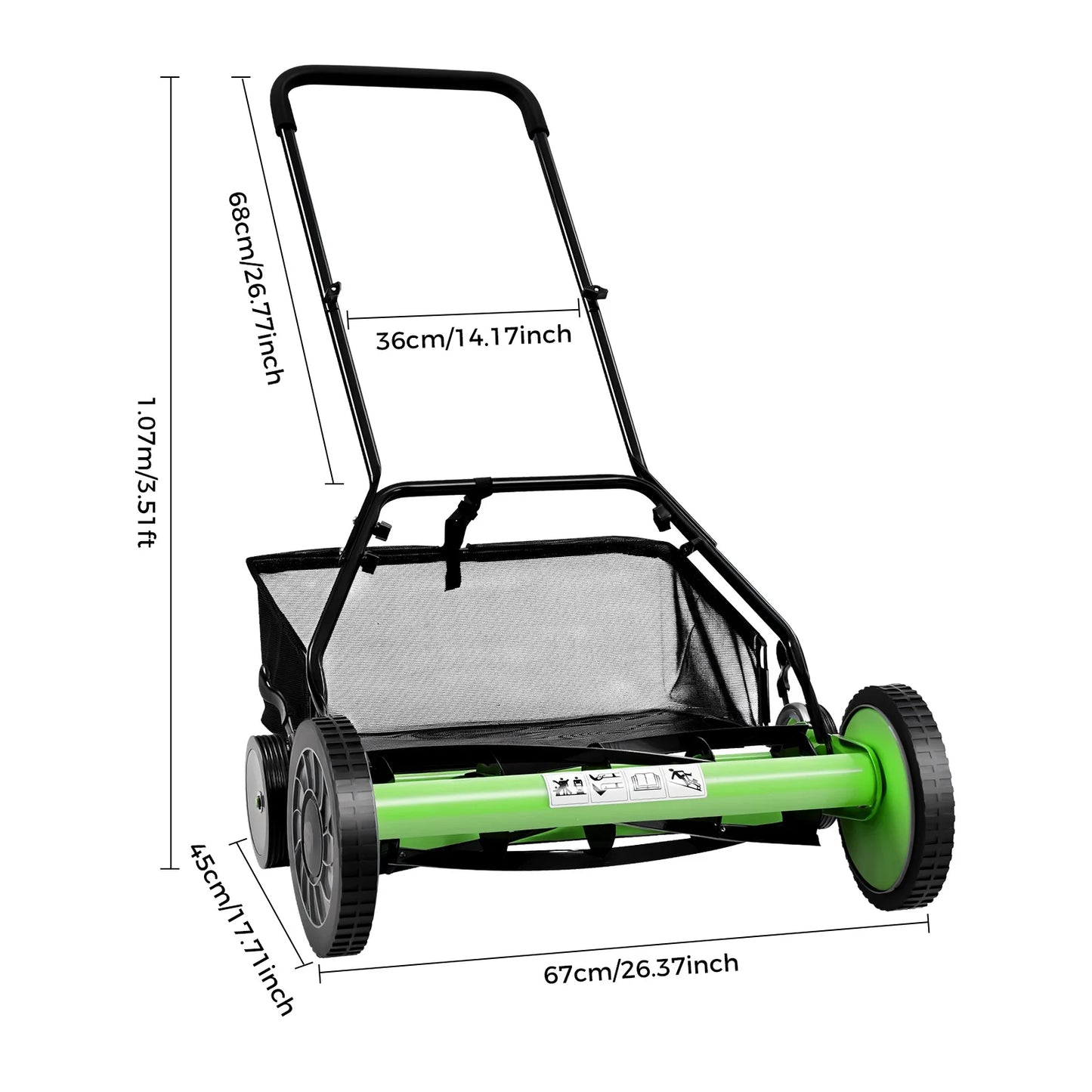 Bymaocar Four Wheel Non Powered Reel Mower With Collection Bag