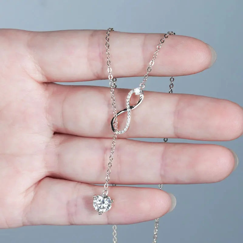 Sterling Silver Infinity Necklace 925 Moissanite Y Shape Pendant
