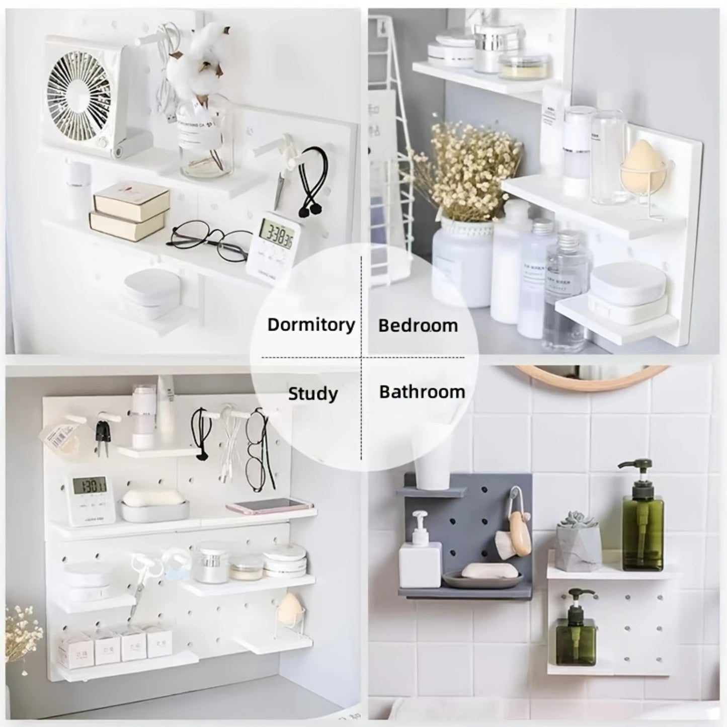 Adjustable Wall Mounted Pegboard Shelf Organizer For Home Office