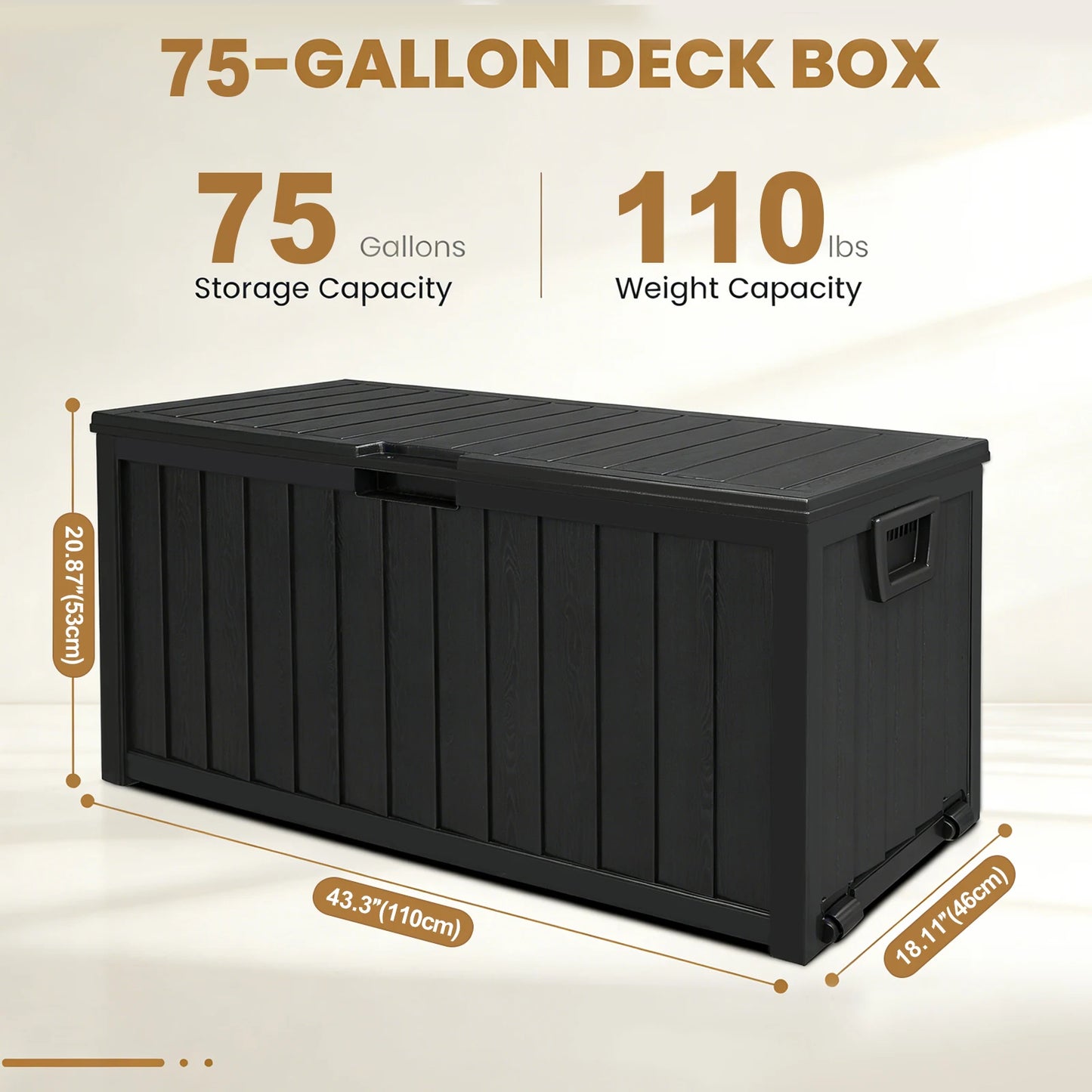 Outdoor Deck Box With Lockable Lid And Heavy Duty Hinges