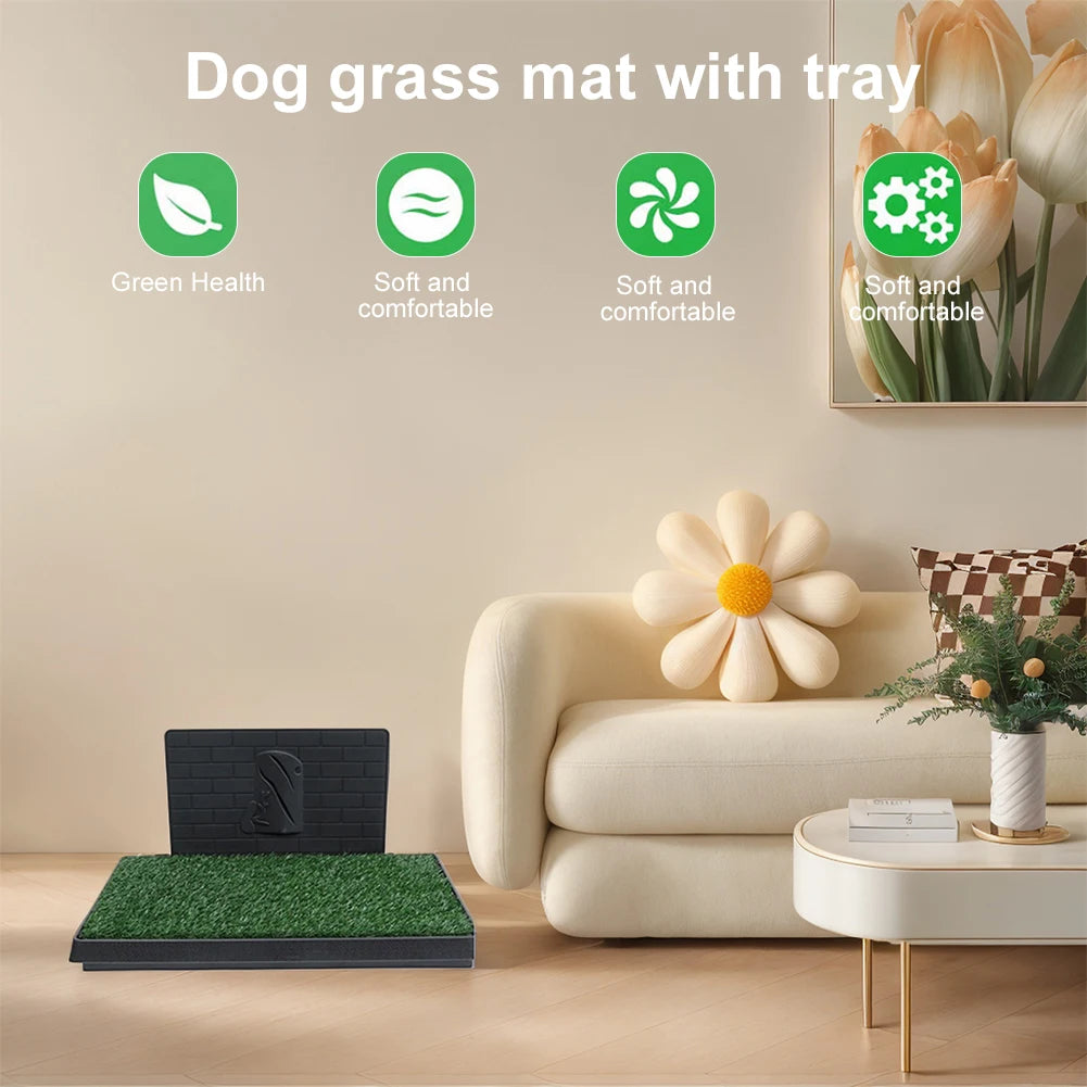 Dog Grass Pad with Large Tray Reusable Training Pads with Pee Baffle Puppy Turf Grass Pad Ideal for Small and Medium Dogs