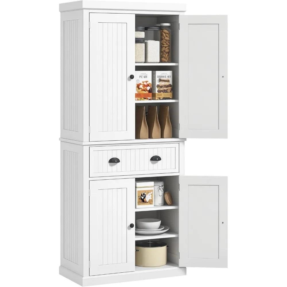 Traditional Kitchen Pantry Cabinet Freestanding Tall Storage With Four Doors