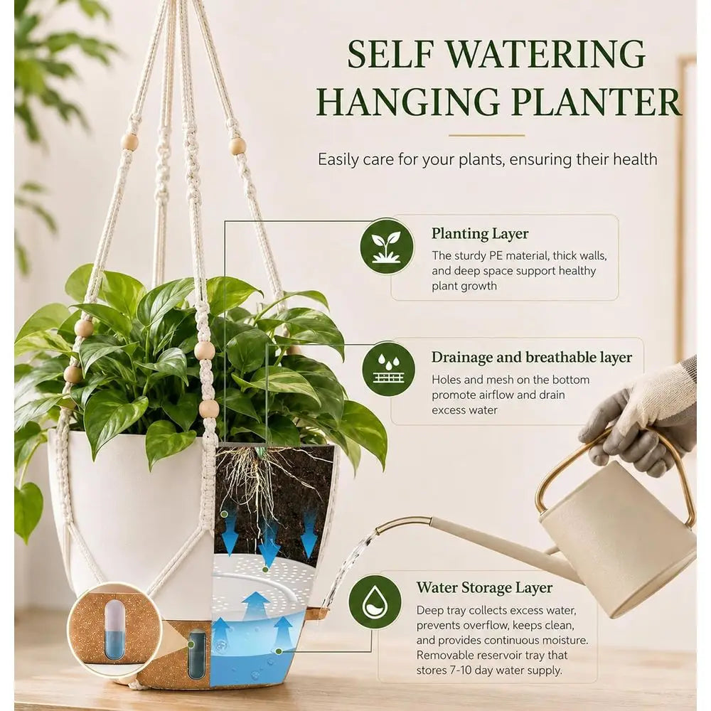 10 Inch Self Watering Hanging Planters Indoor Outdoor Baskets With Drainage