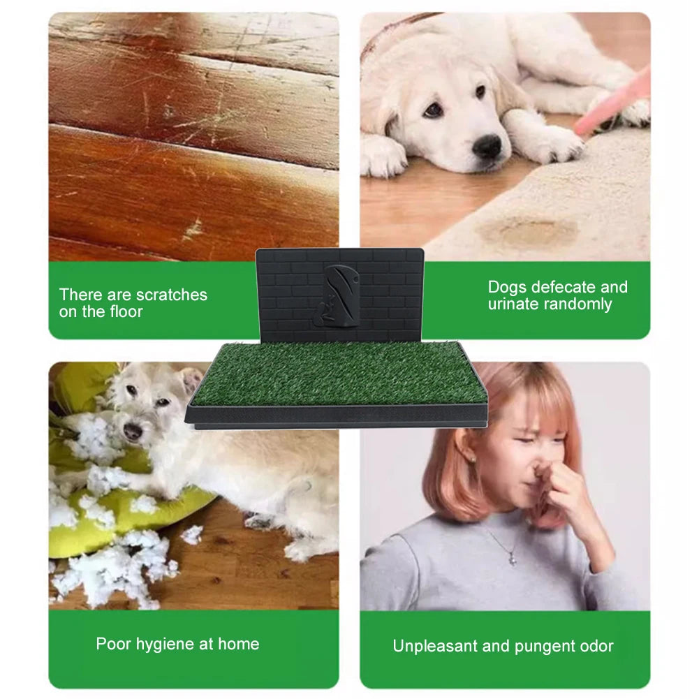 Dog Grass Pad with Large Tray Reusable Training Pads with Pee Baffle Puppy Turf Grass Pad Ideal for Small and Medium Dogs