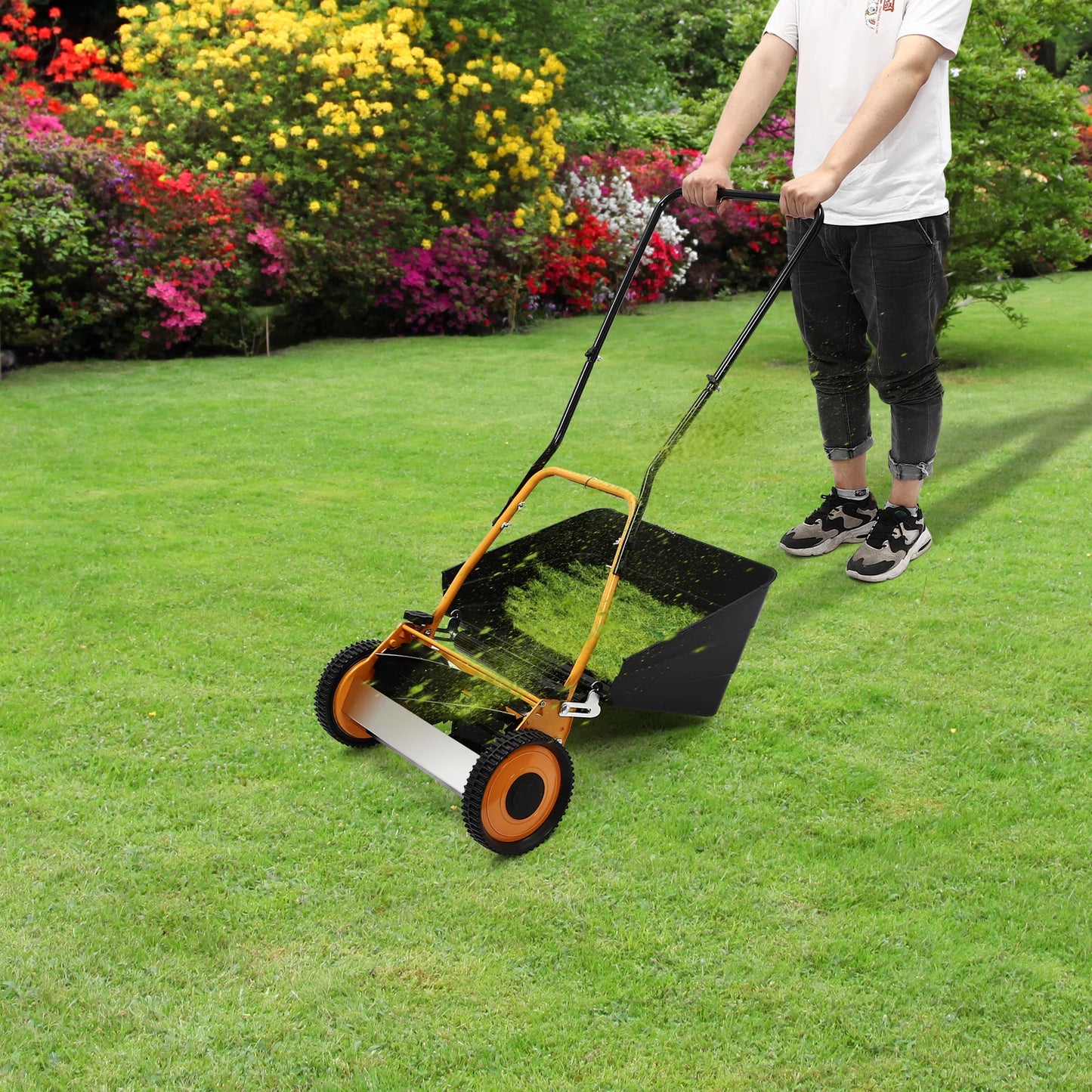 Bymaocar Manual Lawn Mower With Adjustable Height Quiet Trimming
