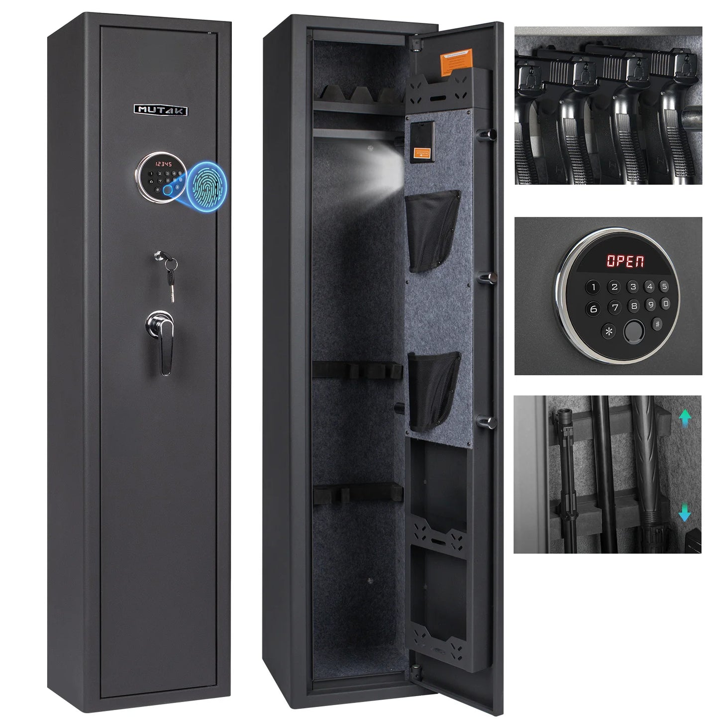 Biometric Gun Safe For Rifles And Pistols With Removable Shelf
