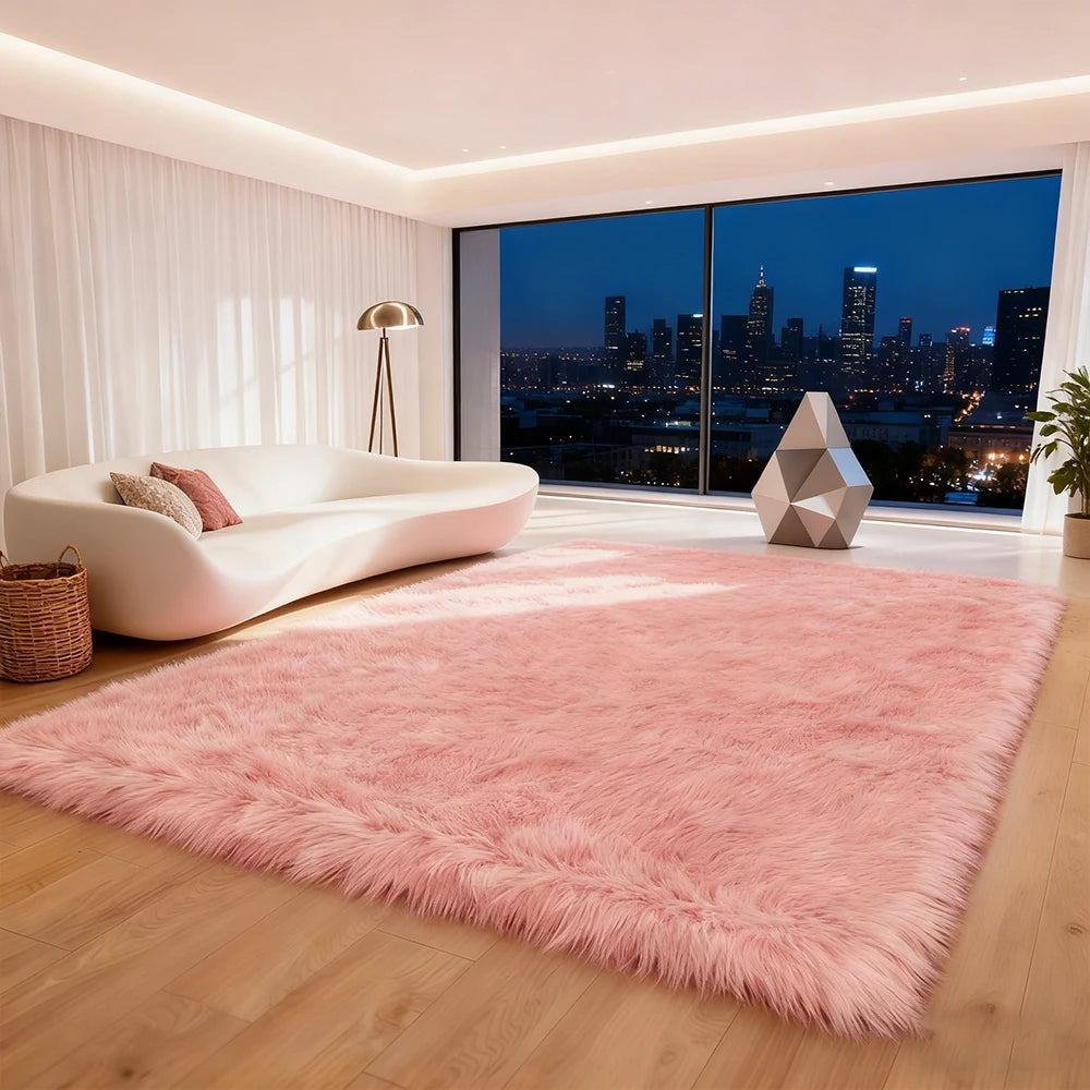 Shaggy Faux Fur Area Rug Machine Washable For Living Room And Bedroom