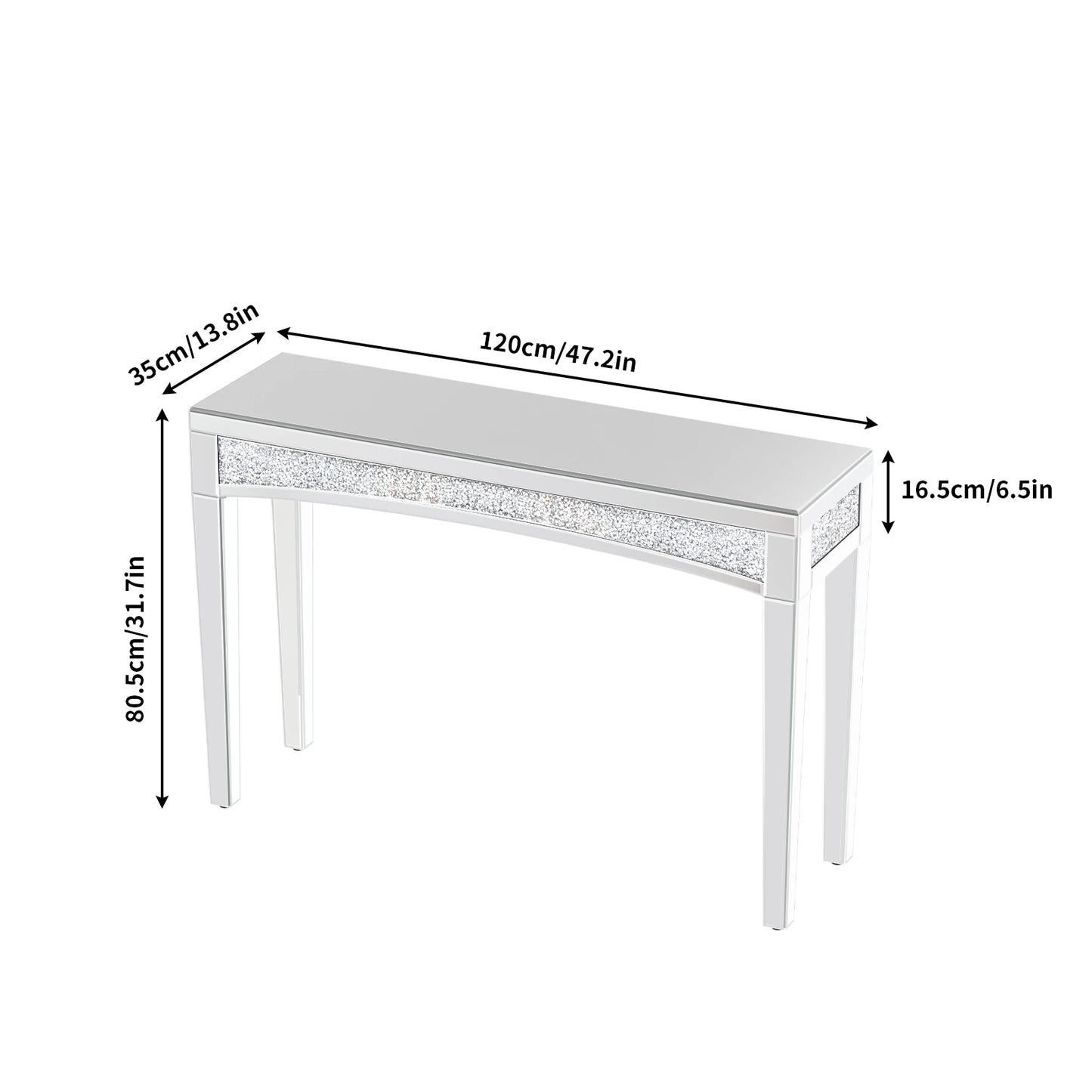 Silver Mirrored Console Table With Crystal Inlay For Living Room