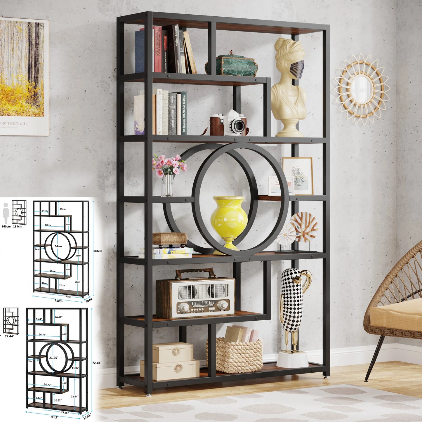 Tribesigns Industrial 5-Tier Etagere Bookshelf