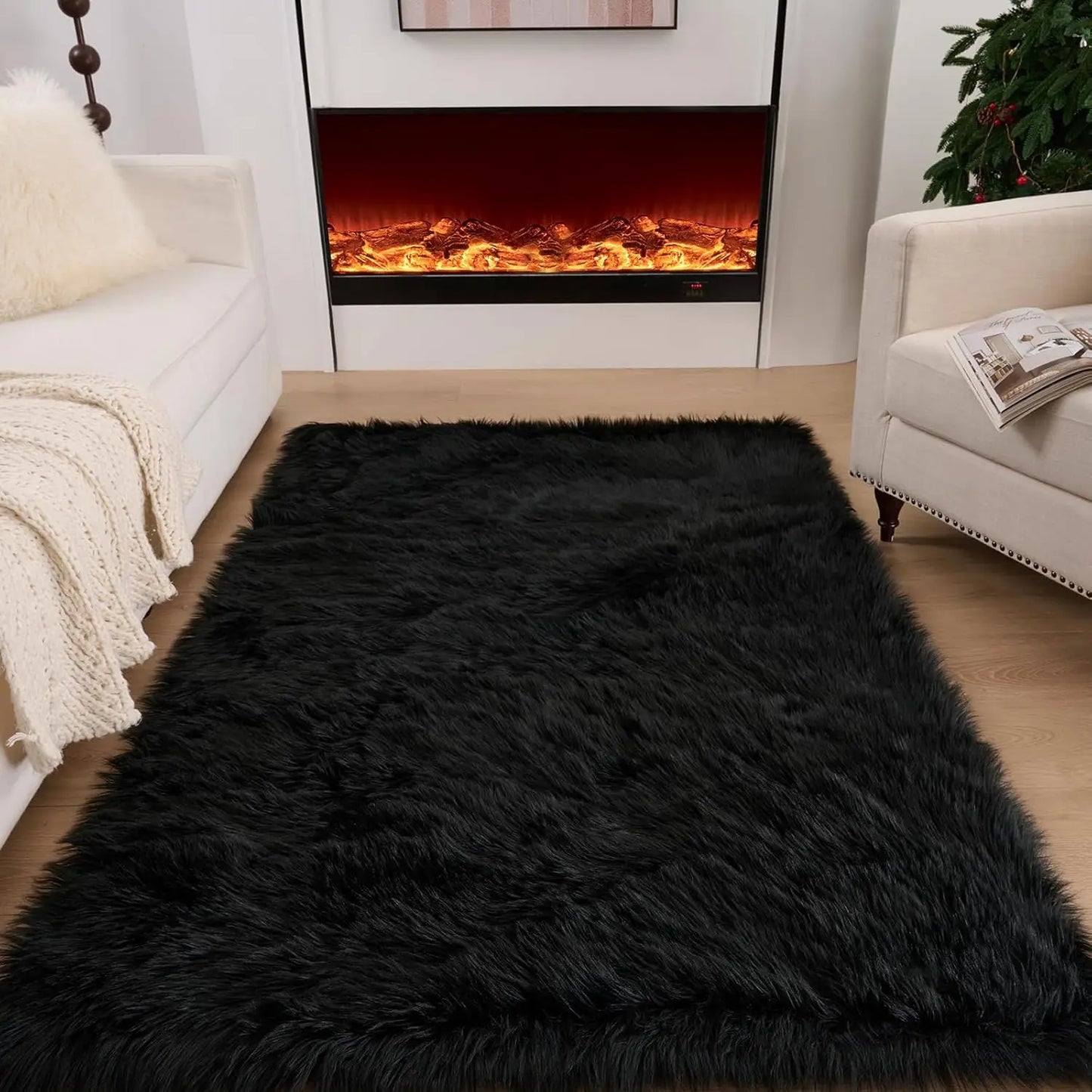 Shaggy Faux Fur Area Rug Machine Washable For Living Room And Bedroom