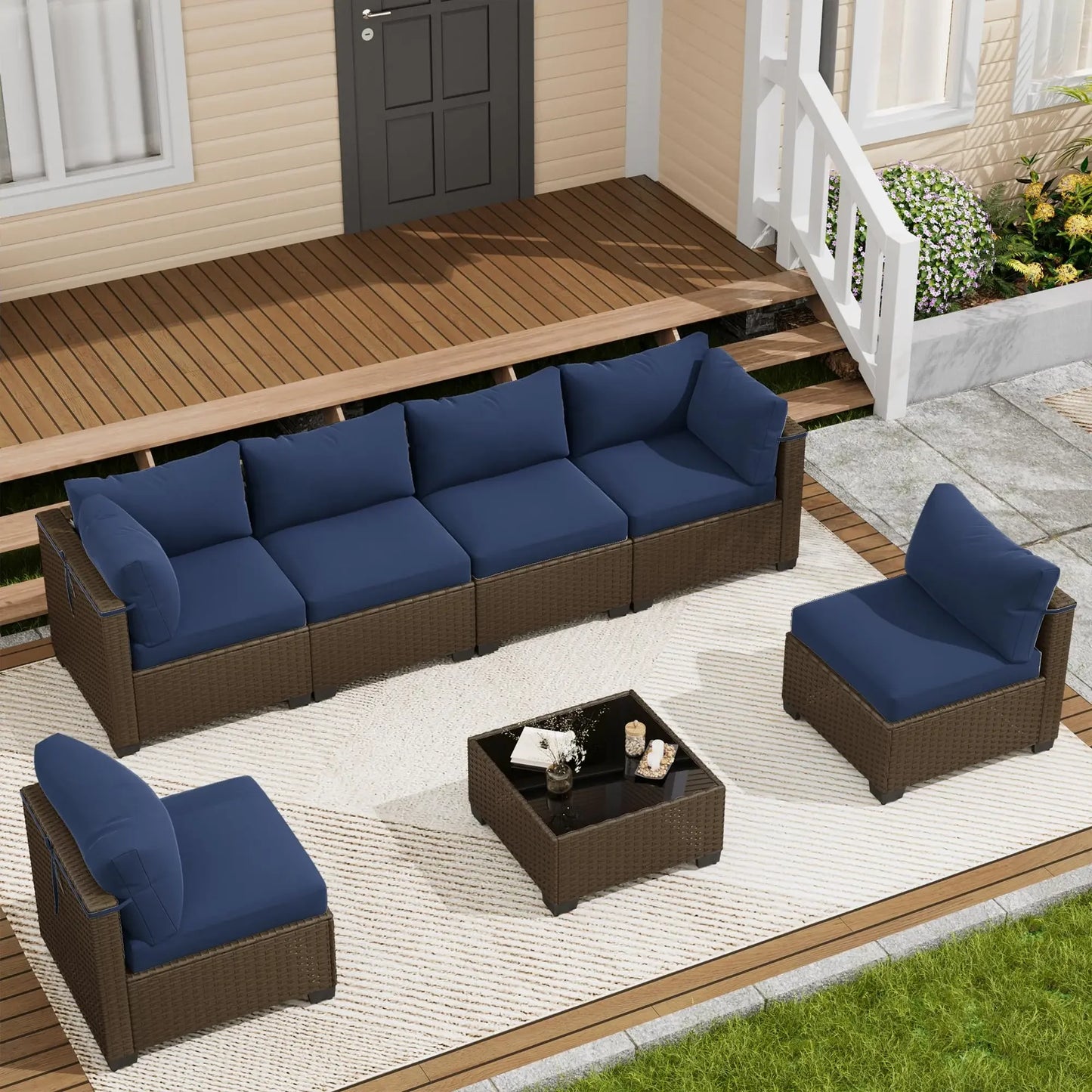 LOUVIXA 7 Piece Outdoor Patio Furniture Set, Outdoor Sectional Sofa, Wicker Rattan Patio Furniture, Patio Conversation Set
