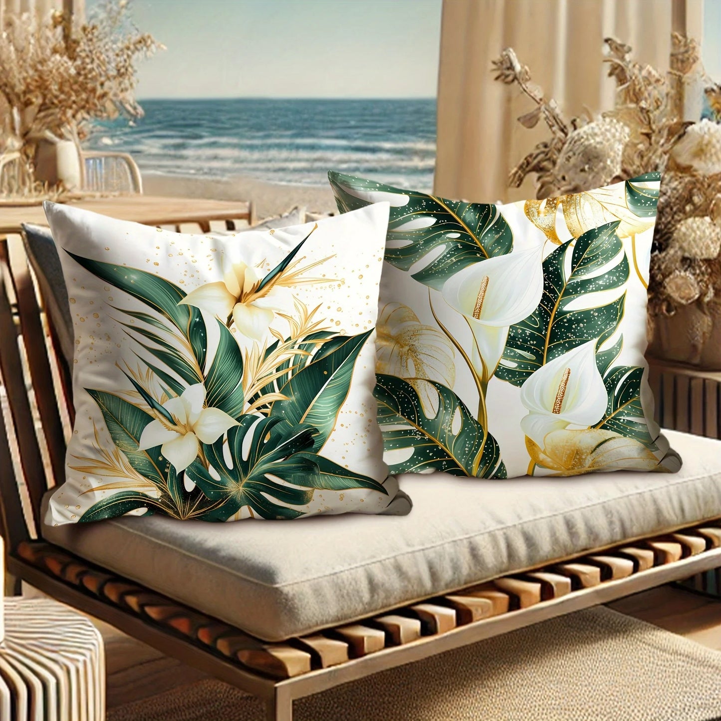 Tropical Leaf Velvet Pillow Covers Set