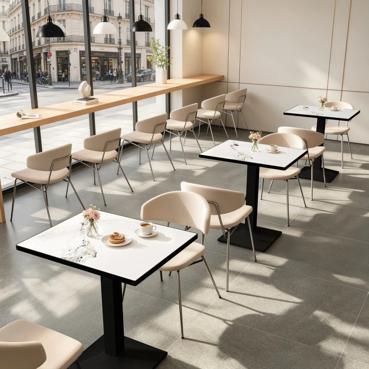 Modern Sintered Stone Rectangular Dining Table With Iron Pedestal Base And Metal Frame