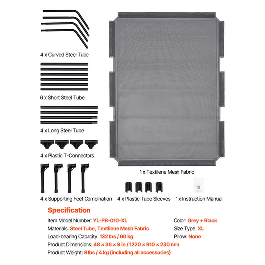 SucceBuy Elevated Dog Bed for Large Dogs Portable Raised Dog Cot with Aluminum Tube Metal Frame and Breathable Textilene Mesh