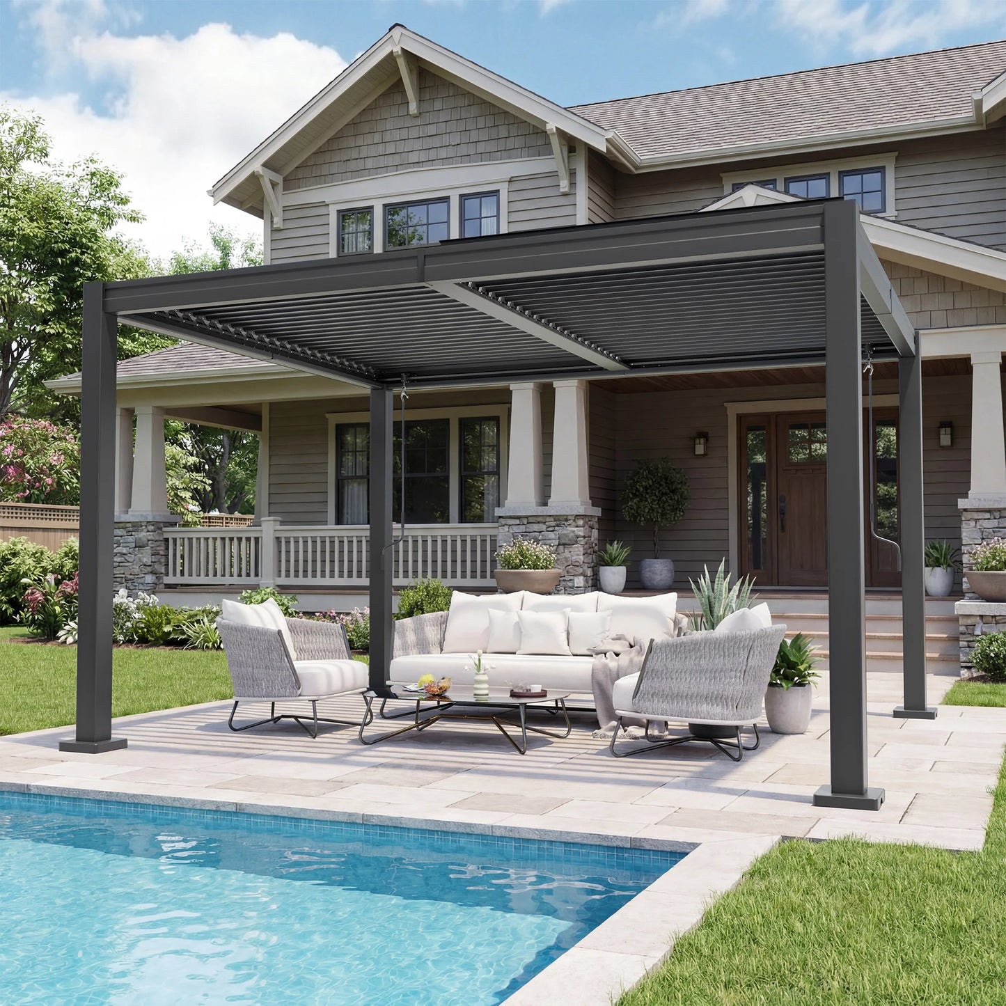 VIWAT Louvered Pergola Aluminum Frame Waterproof Roof Gazebo All Weather