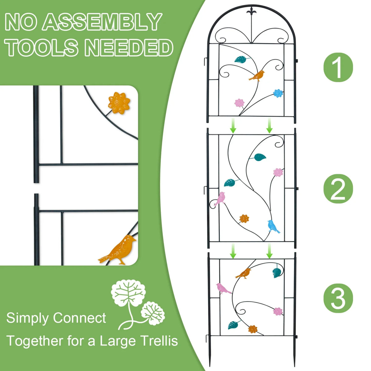 214CM Tall Metal Garden Trellis Rustic Iron Arch Decoration Support Trellis Fence Birds Flowers for Climbing Plants Roses Vine