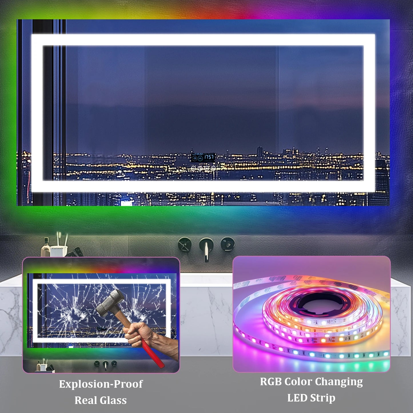 Wisfor LED Bathroom Mirror With Lights Anti Fog RGB Dimmable