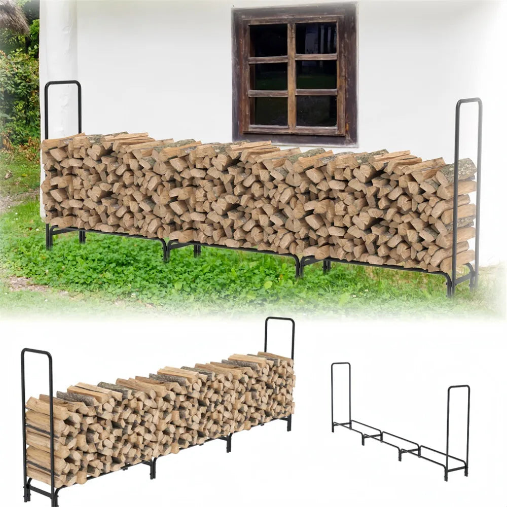 Elevated Rustproof Firewood Rack, Steel Storage for Outdoor Use
