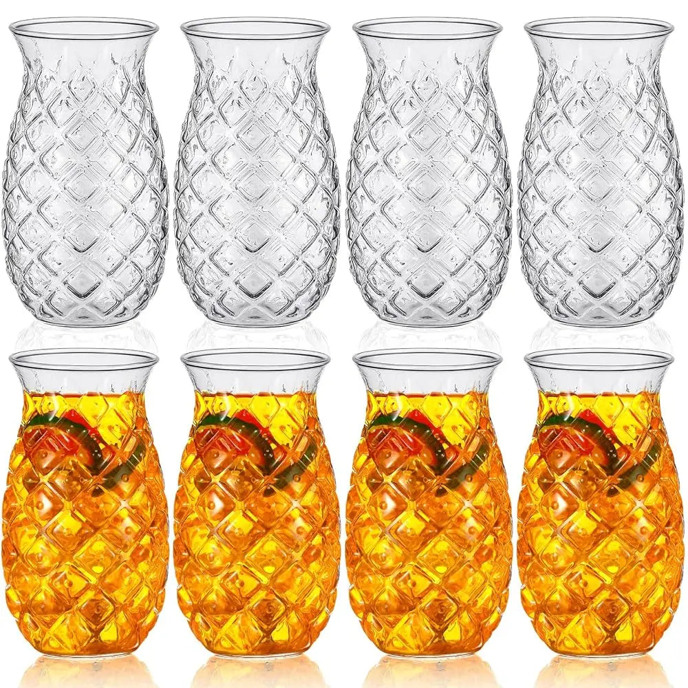 Set Of 8 Tiki Pineapple Glasses 17 Oz Retro Relief Cups Clear Pineapple Drinup For Wine Cocktail Drink I Whiskey Juice Outdoor