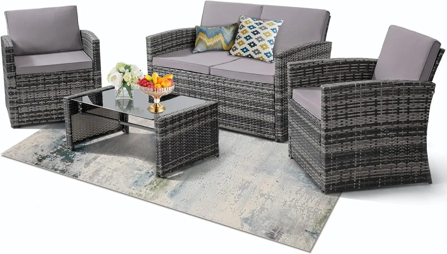 Outdoor Patio Conversation Set With Two Chairs And Coffee Table