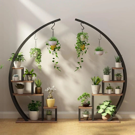 Twister.Ck 5 Tier Metal Half Moon Plant Stand Indoor Patio Shelf