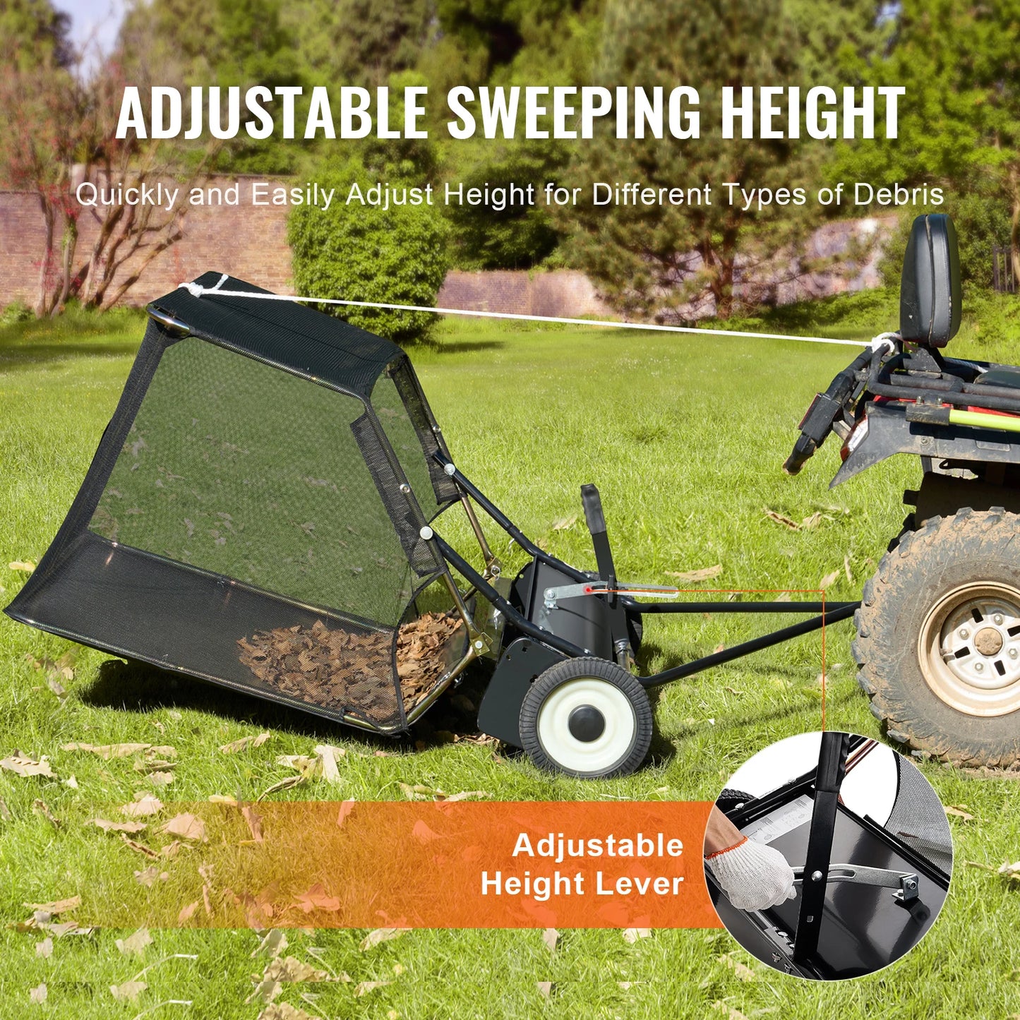 SucceBuy Heavy Duty Lawn Sweeper Tow Behind 12 Cu Ft