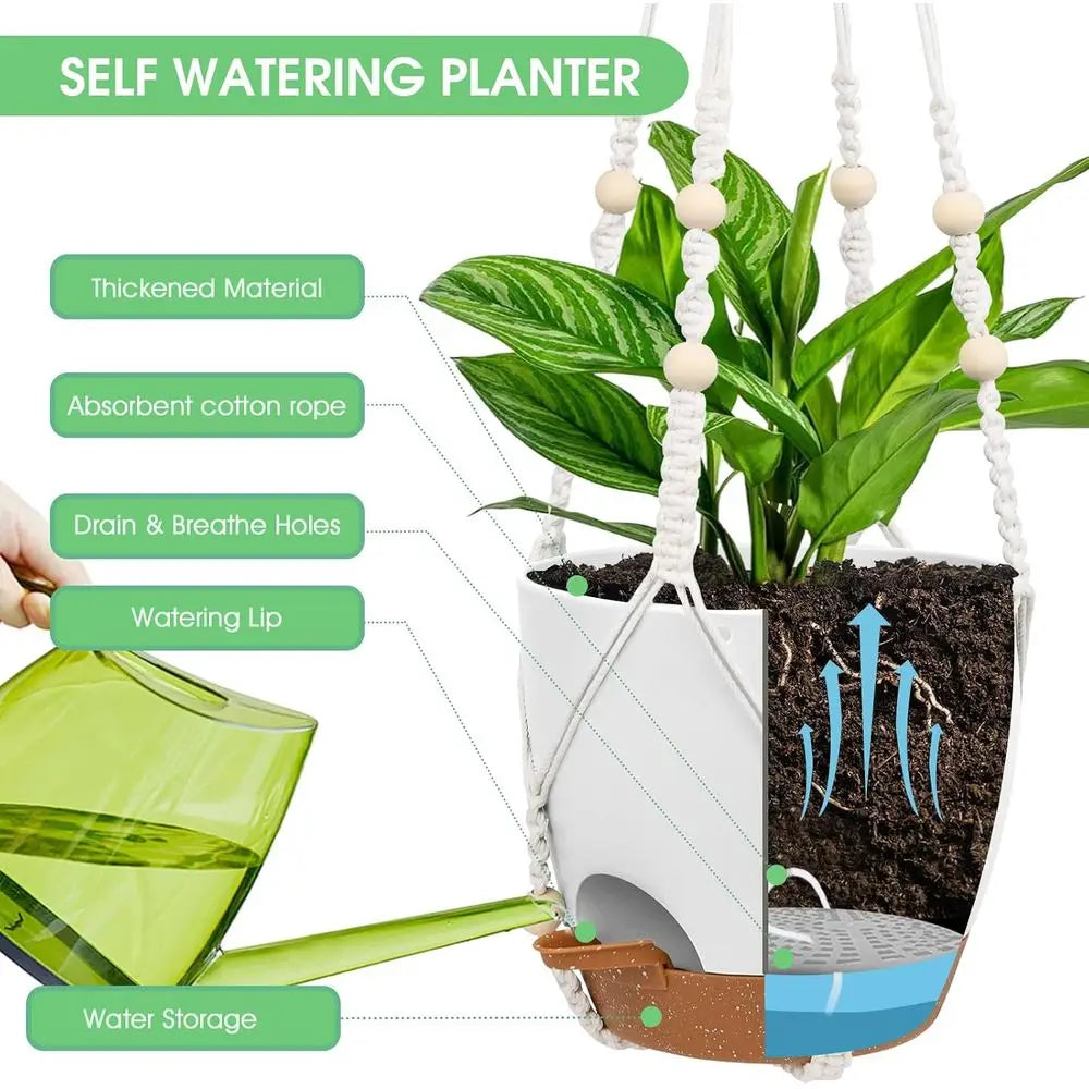 Self Watering Hanging Planters Indoor Outdoor With Drainage 2 Pack