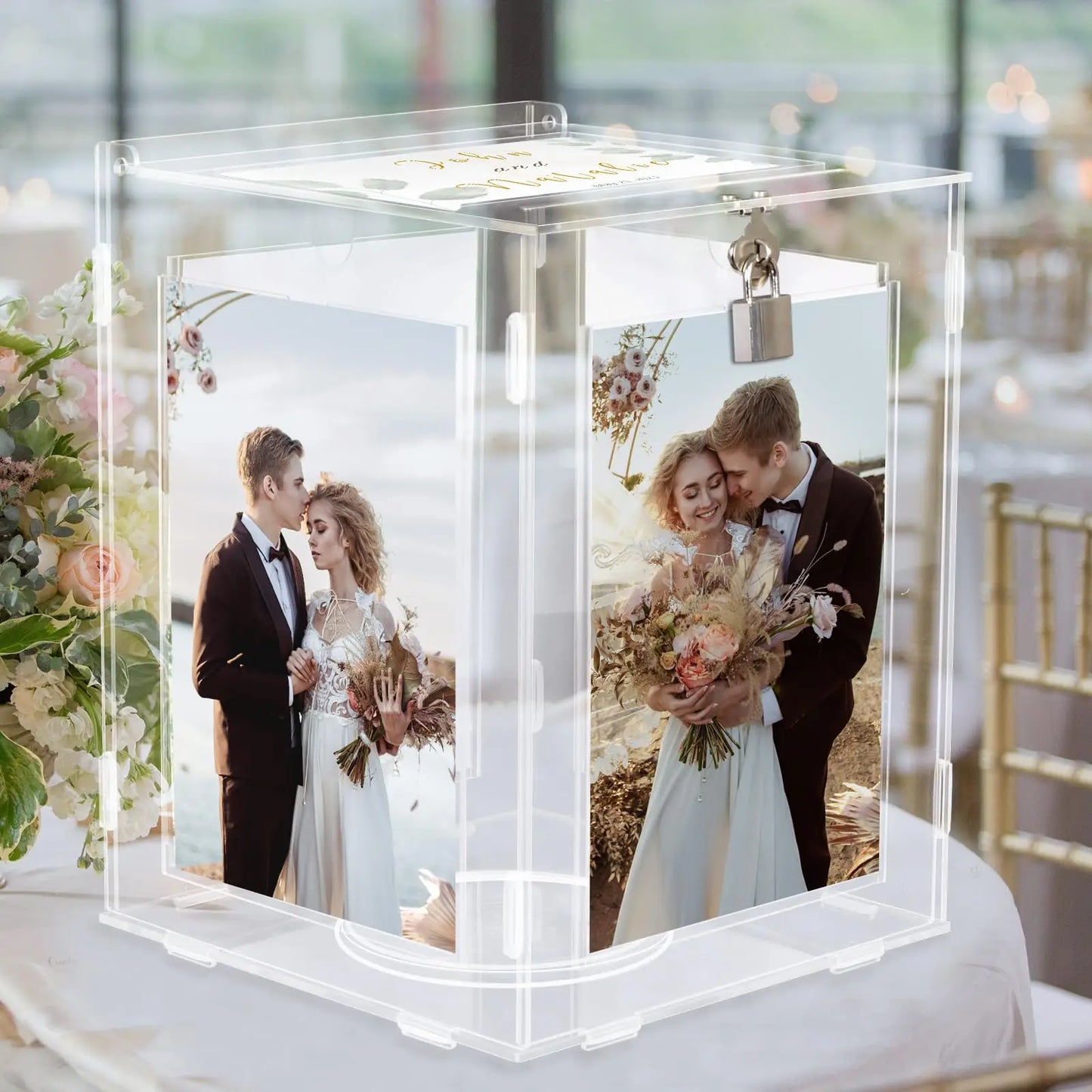 Acrylic Wedding Card Box With Picture Holder For Gifts And Envelopes