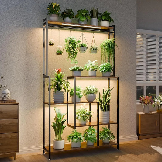 Garden Furniture Sets Tall 5 Tier Metal Plant Stand with Grow Light Indoor 72 Shelf for 12 Pots Heavy Duty Display Rack Patio