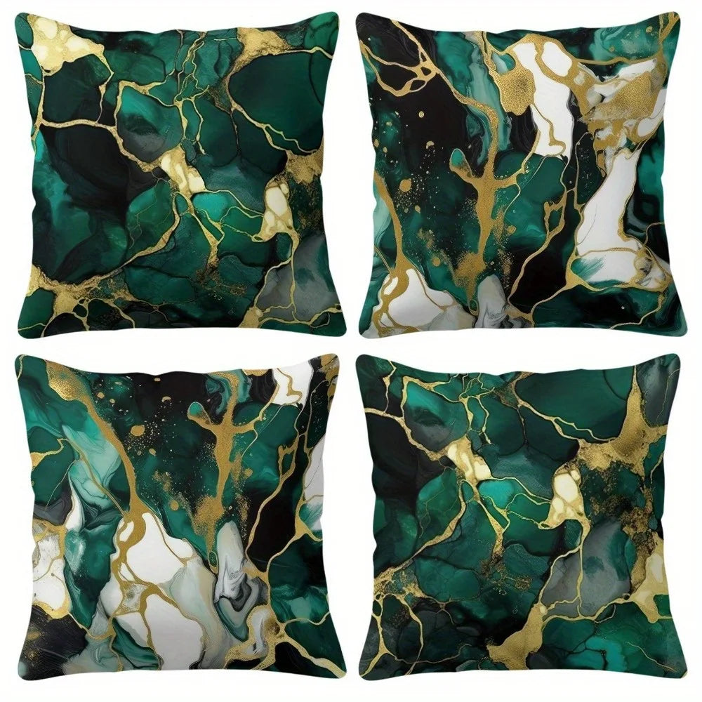 Marble Pattern Velvet Pillow Covers Set, Polyester Cushion Cases