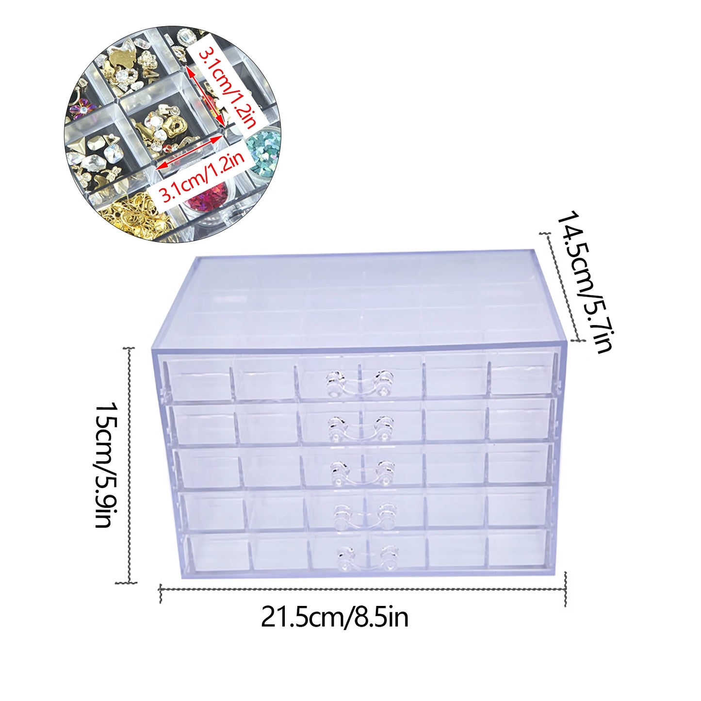 Acrylic Nail Art Display Tray 120 Grids Storage Box