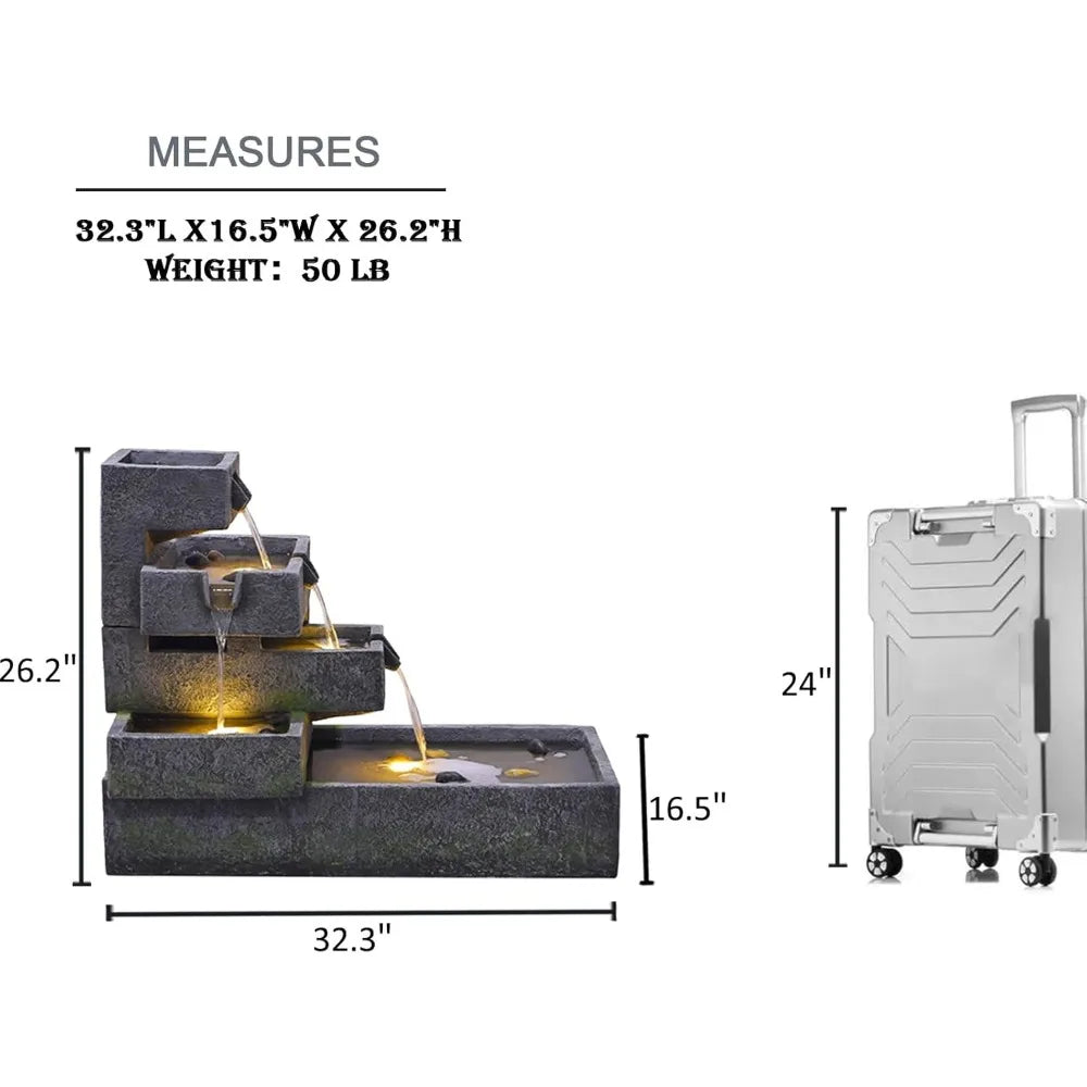 Tankana Tiered Water Fountain For Outdoor Garden With LED