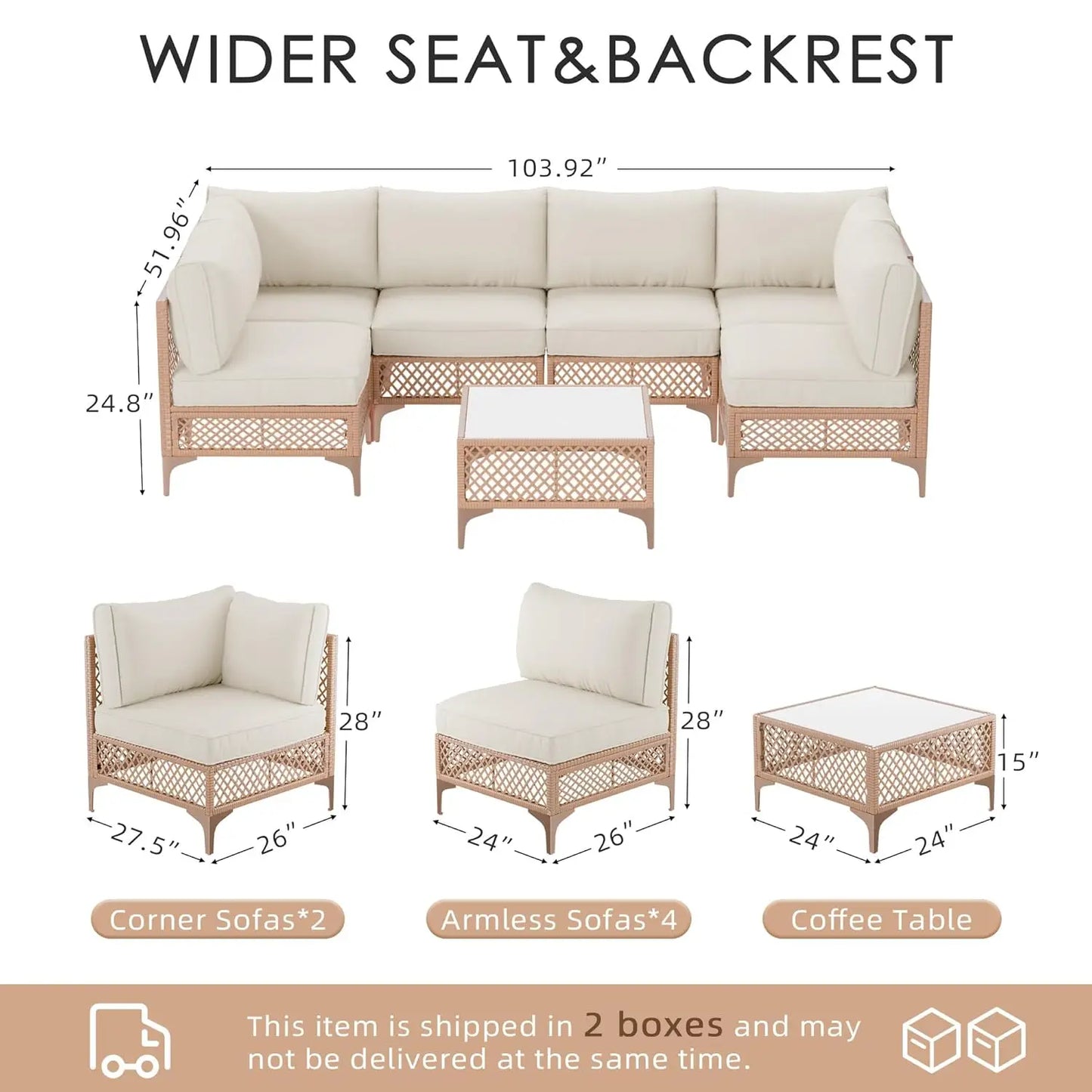 Patio Conversation Sets, 7 Piece Outdoor Furniture Set with Thick Cushions, Wicker Sectional Sofa Set with Coffee, Customized