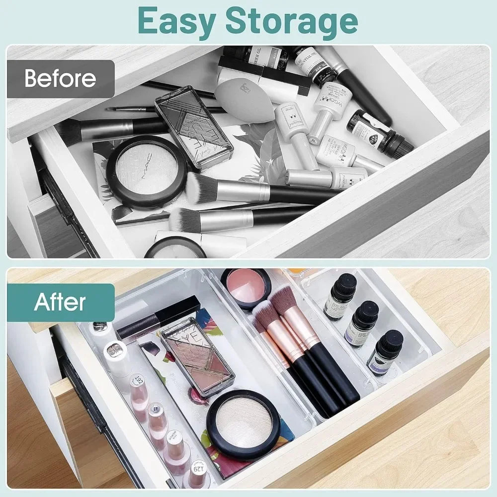 Clear Plastic Drawer Organizer Set 25 Compartments for Desk Storage