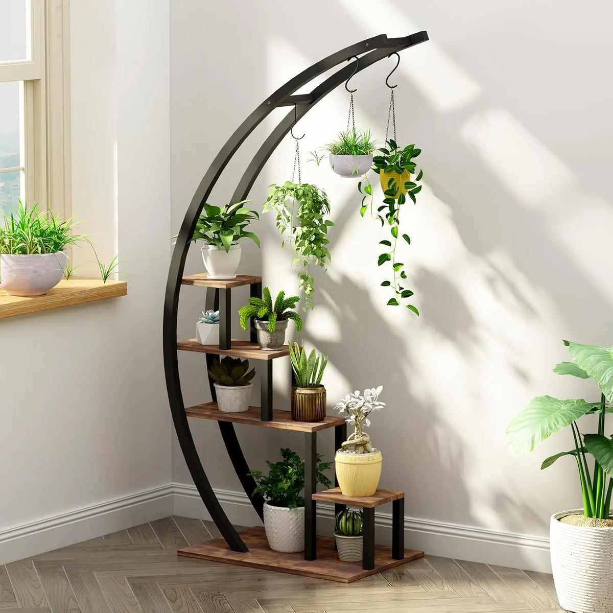 Twister.Ck 5 Tier Metal Half Moon Plant Stand Indoor Patio Shelf