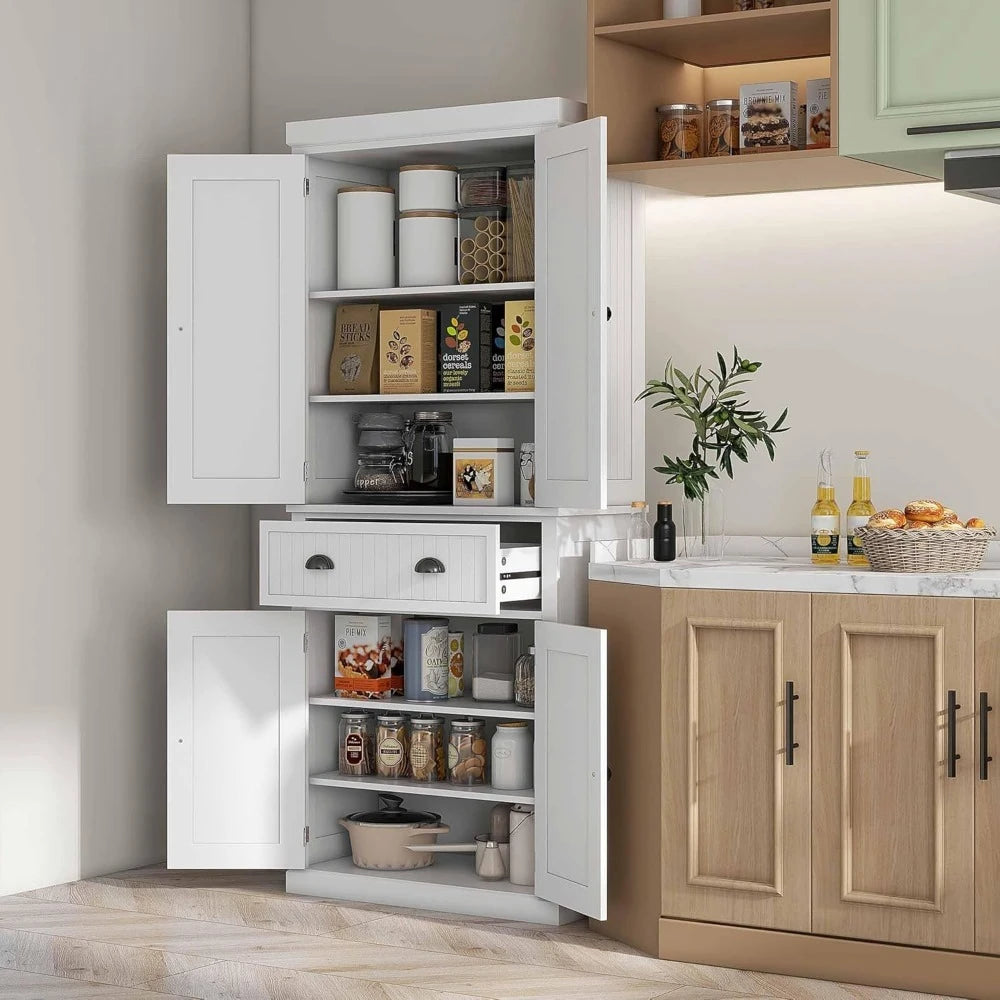 Traditional Kitchen Pantry Cabinet Freestanding Tall Storage With Four Doors