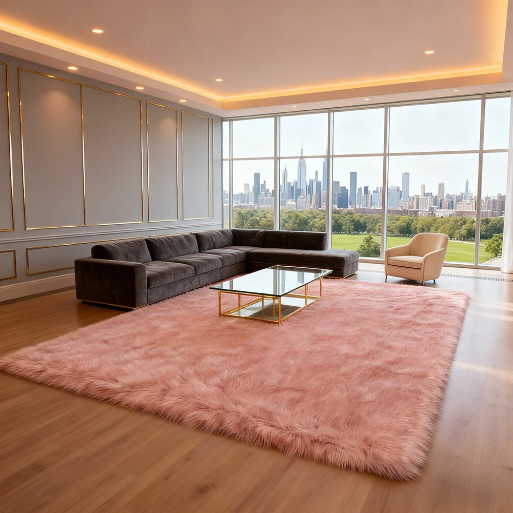 Shaggy Faux Fur Area Rug Machine Washable For Living Room And Bedroom