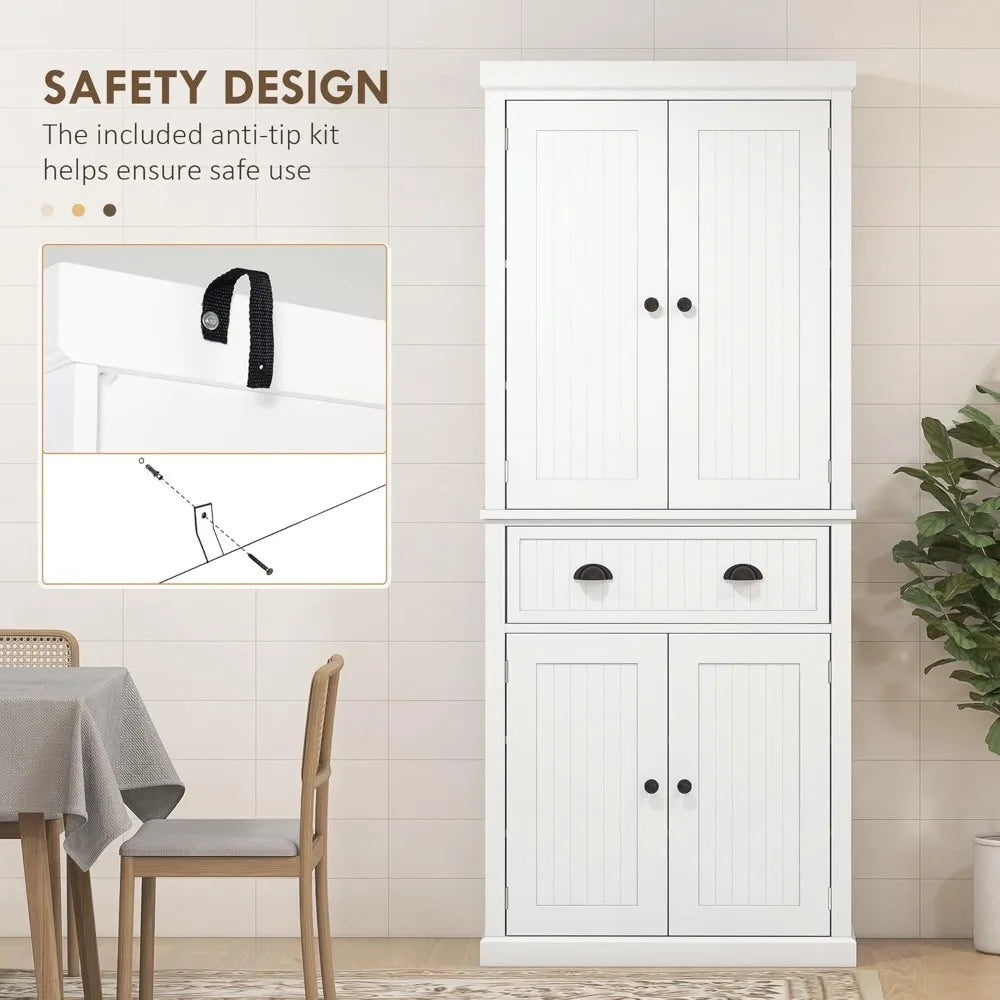 Traditional Kitchen Pantry Cabinet Freestanding Tall Storage With Four Doors