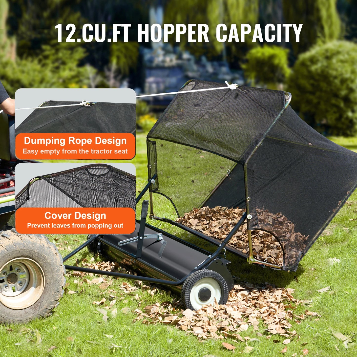 SucceBuy Heavy Duty Lawn Sweeper Tow Behind 12 Cu Ft