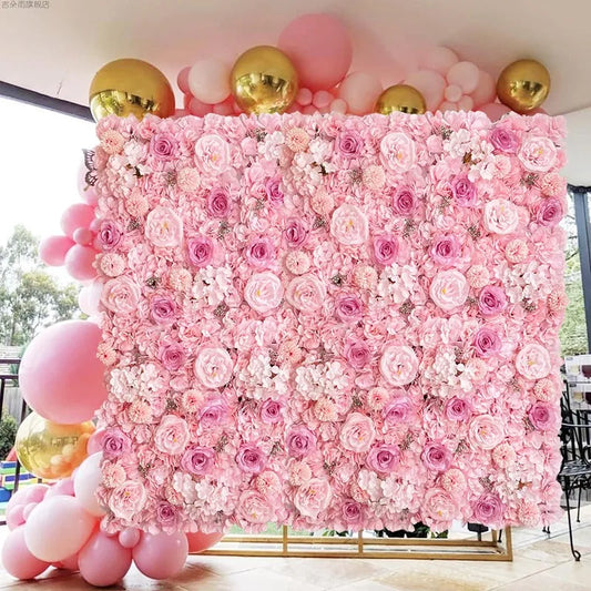 Pink Silk Rose Flower Wall Artificial Flower For Wedding Decoration BabyShow Party Birthday Gift Home Backdrop Decor