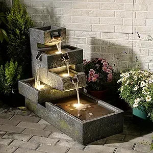 Tankana Tiered Water Fountain For Outdoor Garden With LED