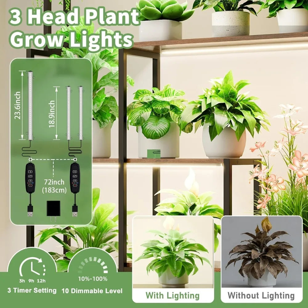 Garden Furniture Sets Tall 5 Tier Metal Plant Stand with Grow Light Indoor 72 Shelf for 12 Pots Heavy Duty Display Rack Patio