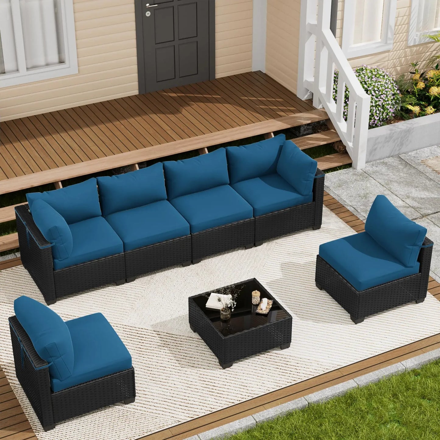 LOUVIXA 7 Piece Outdoor Patio Furniture Set, Outdoor Sectional Sofa, Wicker Rattan Patio Furniture, Patio Conversation Set