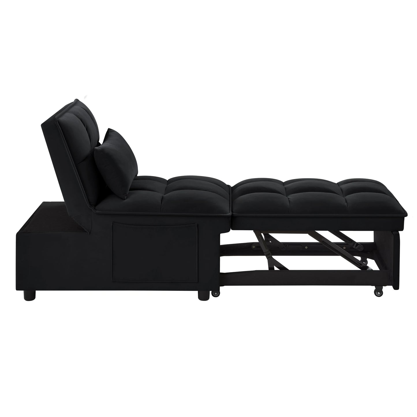 4-in-1 Multifunctional Single Sofa Bed with Storage Bag Tufted Single Sofa Bed Adjustable Backrest Pillows Convertible Chair